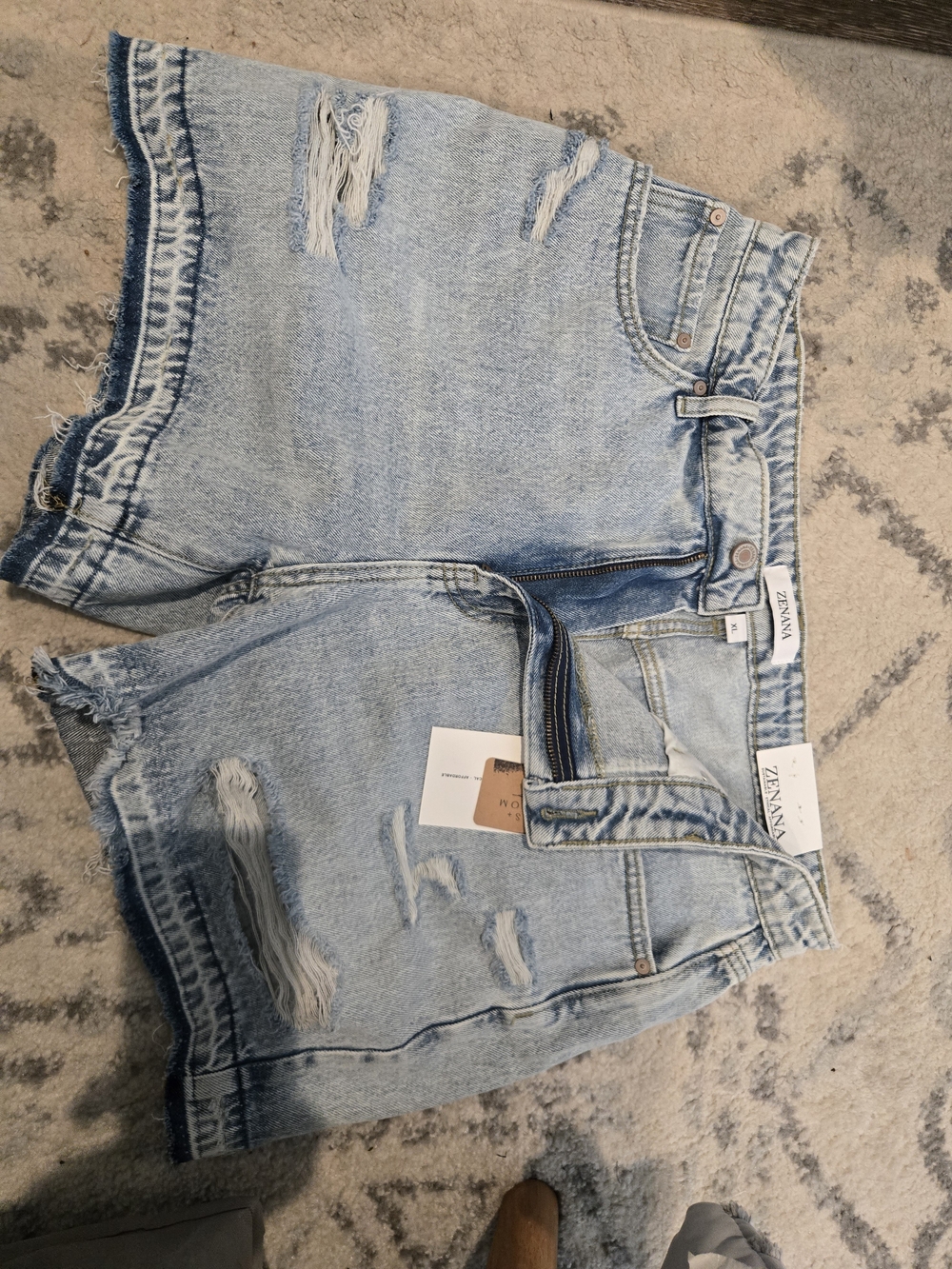 Zenana Light Wash Distressed Denim Shorts